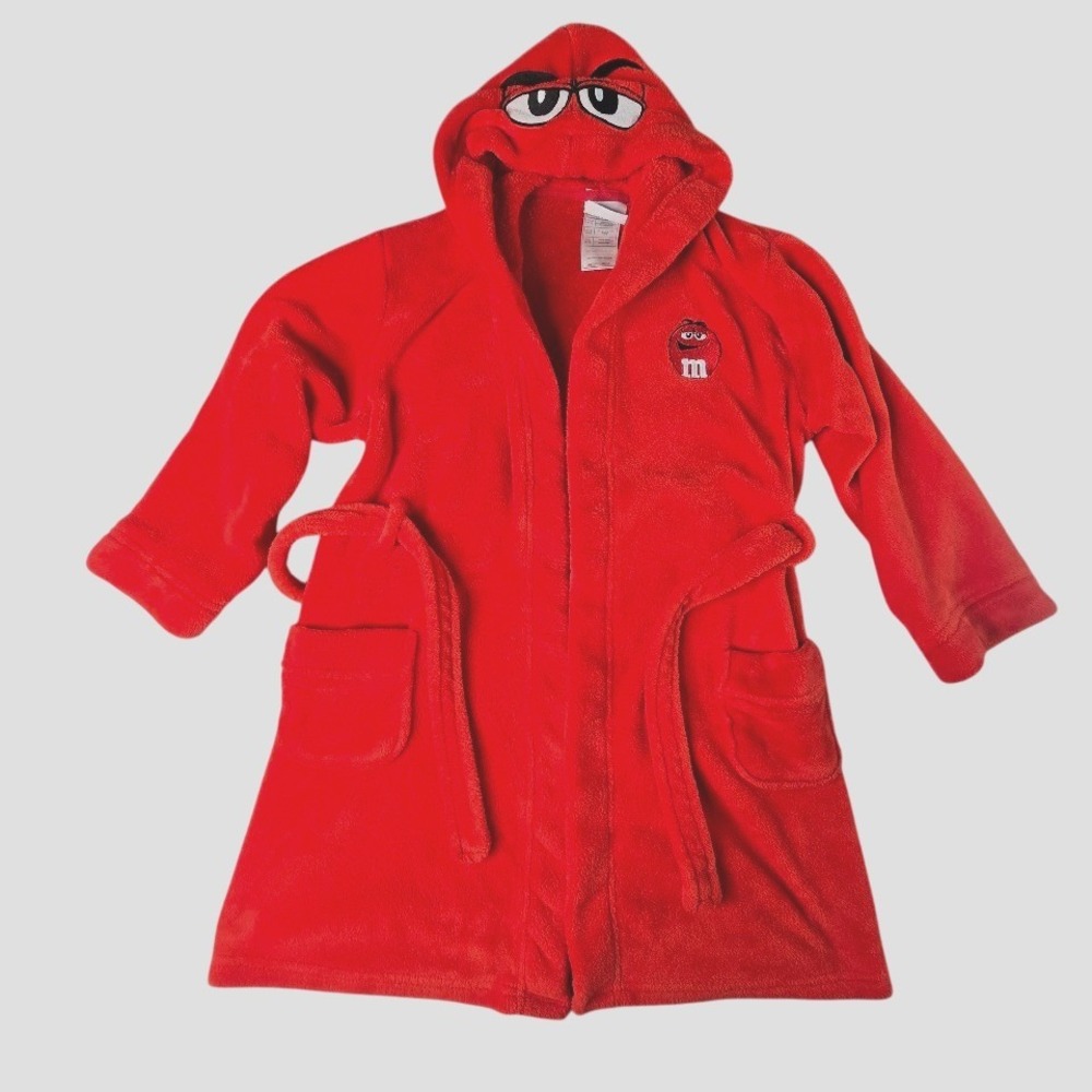 M&M's World Bathrobe Kids Size‎ 7/8 Red Hooded Fleece Character Robe Novelty